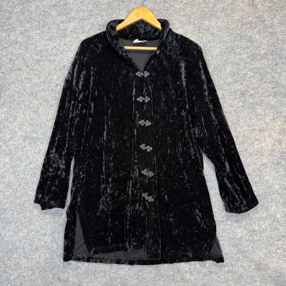 Vintage Bonnie‎ Strauss Crushed Velvet Coquette Mandarin Tunic Blouse Medium USA